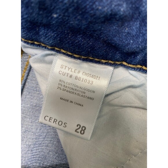 28 CEROS High-Rise Exposed Button Fly Distressed Crop Straight Leg Raw Hem - Picture 7 of 7